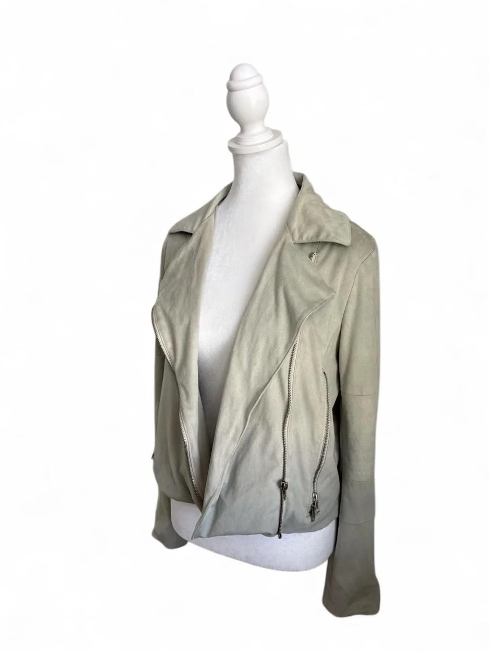 Shinestar Grey Draped Leather Faux Leather Jacket
